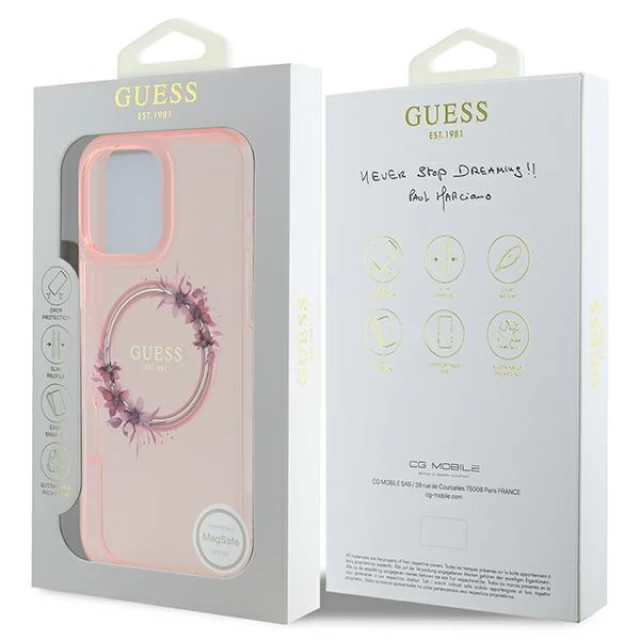 Чохол Guess IML Flowers Wreath для iPhone 16 Pro Max Pink with MagSafe (GUHMP16XHFWFCP)