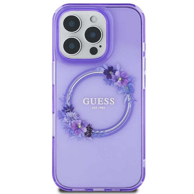 Чехол Guess IML Flowers Wreath для iPhone 16 Pro Max Purple with MagSafe (GUHMP16XHFWFCU)