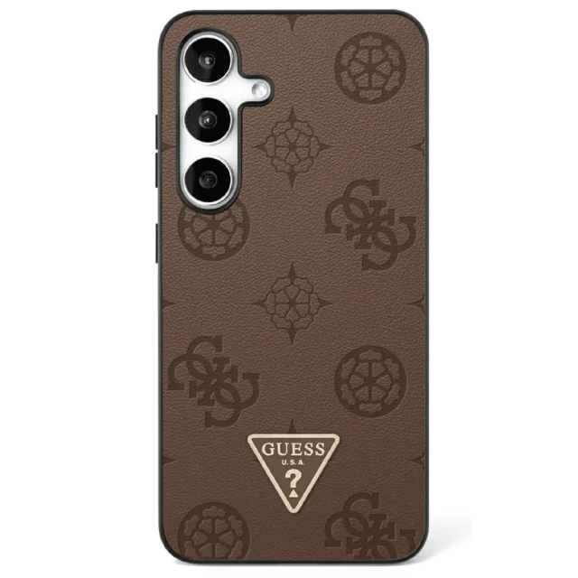 Чехол Guess Grained Hot Stamp Peony Pattern Triangle Logo для Samsung Galaxy S25 Brown with MagSafe (GUHMS25SPGBTMW)