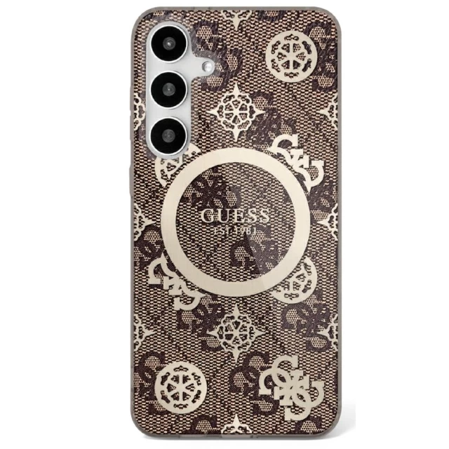 Чохол Guess IML Peony On 4G Background для Samsung Galaxy S25 Brown with MagSafe (GUHMS25SH4PYEEW)