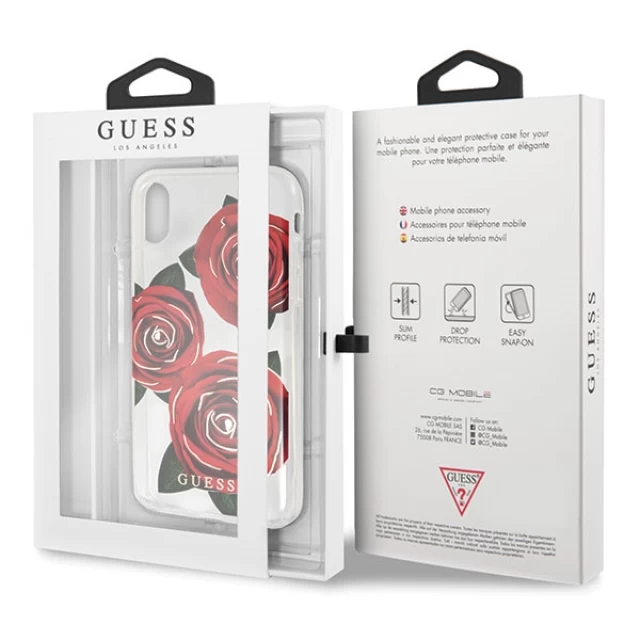 Чохол Guess Flower Desire Red Rose для iPhone X Transparent (GUHCPXROSTR)