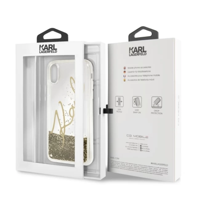 Чохол Karl Lagerfeld Signature Liquid Glitter для iPhone X | XS Gold (KLHCPXSGGO)