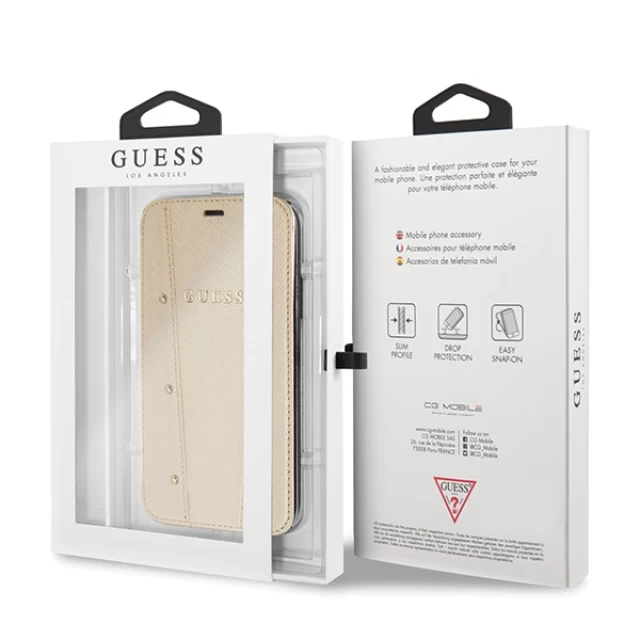 Чехол-книжка Guess Kaia Saffiano для iPhone X | XS Gold (GUFLBKPXKAILGO)