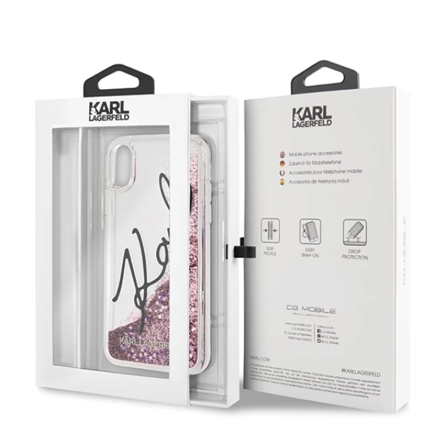 Чохол Karl Lagerfeld Signature Liquid Glitter Stars для iPhone X | XS Pink (KLHCPXTRKSIGPI)