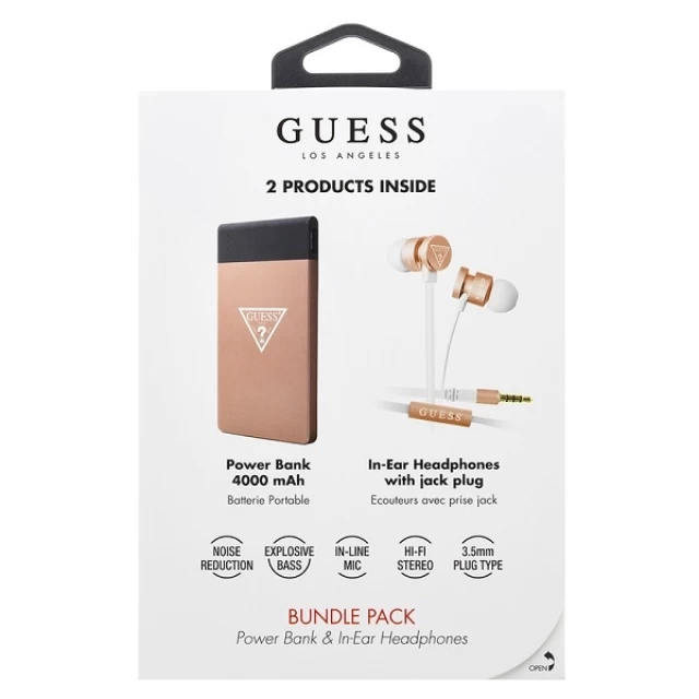 Портативний зарядний пристрій та навушники Guess 2-in-1 4000 mAh/3.5mm Rose Gold (GUBPERPBTRG)