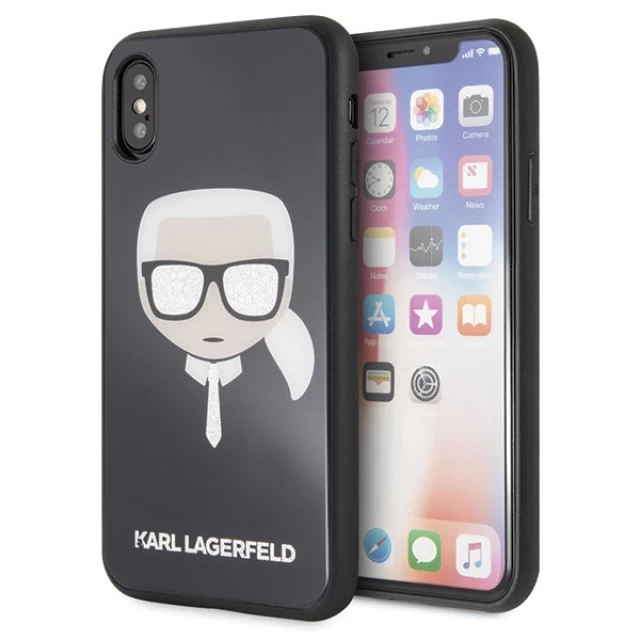 Чохол Karl Lagerfeld Iconic Glitter Karl's Head для iPhone X | XS Black (KLHCPXDLHBK)