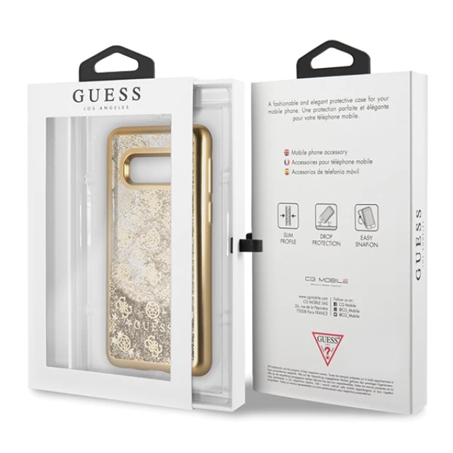 Чехол Guess 4G Peony Liquid Glitter для Samsung Galaxy S10e Gold (GUHCS10LPEOLGGO)