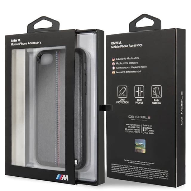 Чехол BMW для iPhone 7 | 8 | SE 2022 | 2020 Tricolor Stiches Black (BMHCI8MTRIBK)