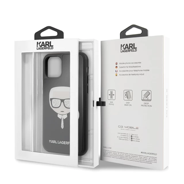 Чехол Karl Lagerfeld Glitter Karl's Head для iPhone 11 Black (KLHCN61DLHBK)