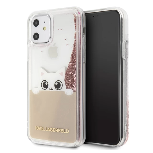 Чохол Karl Lagerfeld Liquid Glitter для iPhone 11 Pink Gold (KLHCN61PABGNU)