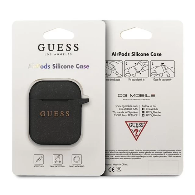 Чехол Guess Silicone Glitter для AirPods 2/1 Black (GUACCSILGLBK)