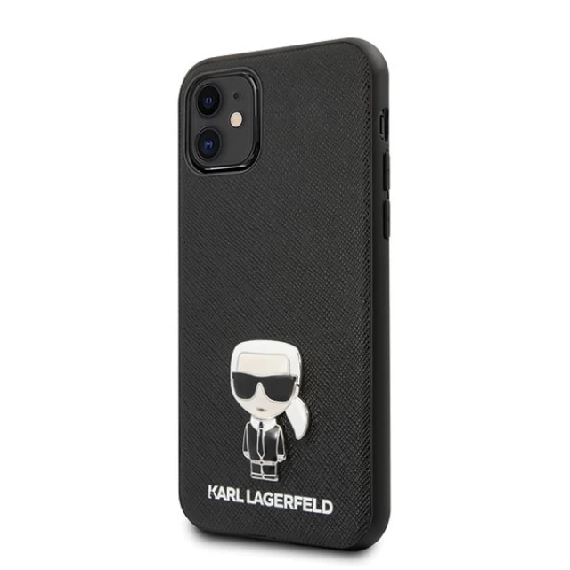 Чехол Karl Lagerfeld Saffiano Ikonik Metal для iPhone 11 Black (KLHCN61IKFBMBK)