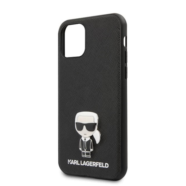 Чохол Karl Lagerfeld Saffiano Ikonik Metal для iPhone 11 Black (KLHCN61IKFBMBK)