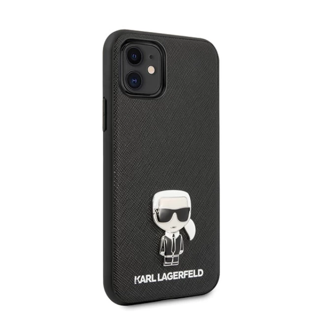Чехол Karl Lagerfeld Saffiano Ikonik Metal для iPhone 11 Black (KLHCN61IKFBMBK)