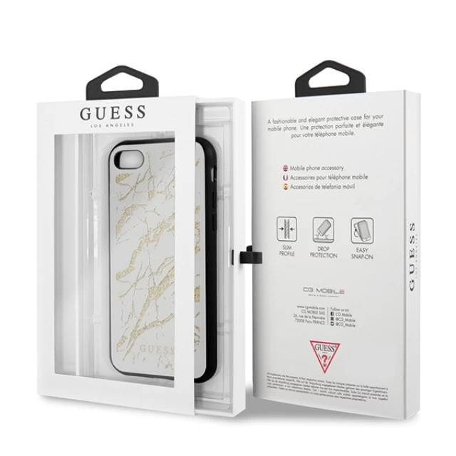 Чохол Guess Glitter Marble Glass для iPhone 7 | 8 | SE 2022/2020 White (GUHCI8MGGWH)