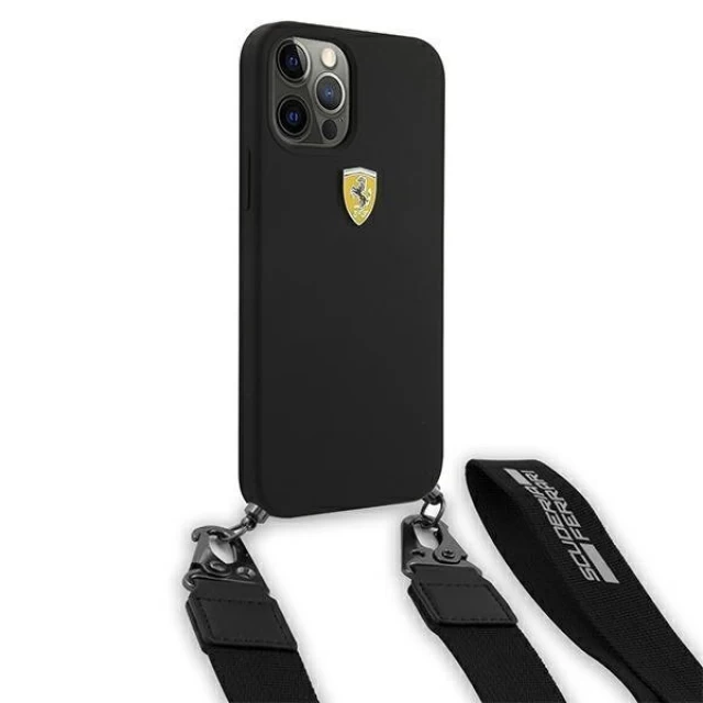 Чохол Ferrari для iPhone 12 | 12 Pro On Track Silicone with strap Black (FESTRAHCP12MBK)
