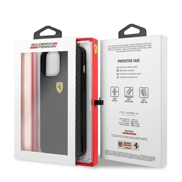 Чехол Ferrari для iPhone 12 | 12 Pro On Track Real Carbon Black (FERCAHCP12MBK)