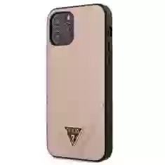 Чехол Guess Saffiano Triangle Metal Logo для iPhone 12 Pro Max Pink (GUHCP12LVSATMLPI)