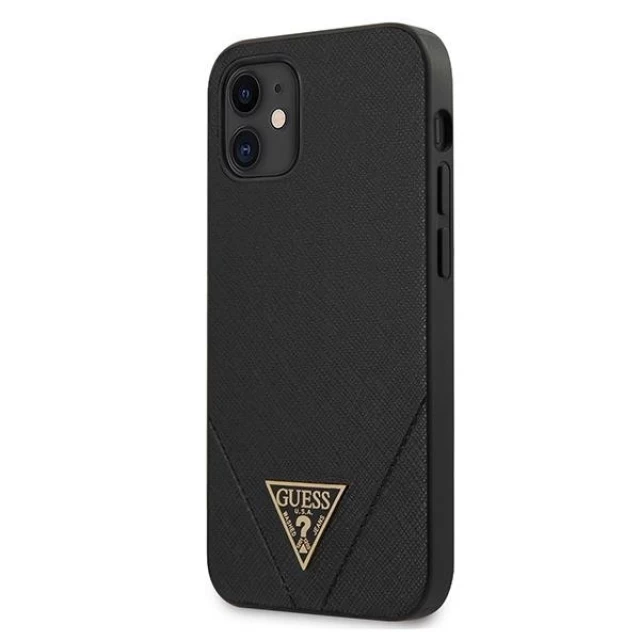 Чехол Guess Saffiano Triangle Metal Logo для iPhone 12 mini Black (GUHCP12SVSATMLBK)