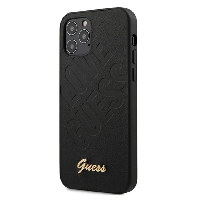 Чехол Guess Iridescent Love Script Gold Logo для iPhone 12 | 12 Pro Black (GUHCP12MPUILGBK)