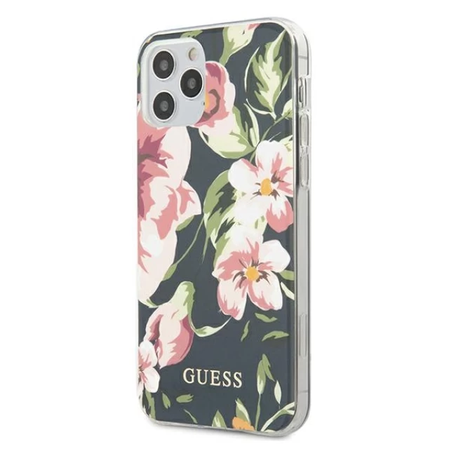 Чохол Guess Flower Collection для iPhone 12 | 12 Pro Navy Blue (GUHCP12MIMLFL03)