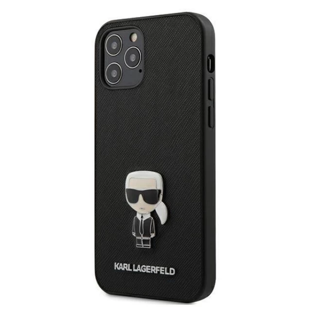 Чехол Karl Lagerfeld Saffiano Iconic Metal для iPhone 12 Pro Max Black (KLHCP12LIKMSBK)