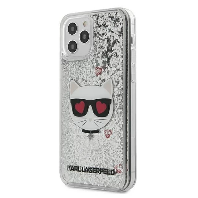 Чехол Karl Lagerfeld Liquid Glitter Choupette для iPhone 12 | 12 Pro Silver (KLHCP12MLCGLSL)
