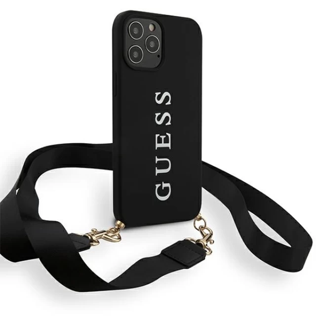 Чехол Guess Silicone Printed Logo Strap для iPhone 12 | 12 Pro Black (GUHCP12MPUSTCRBK)