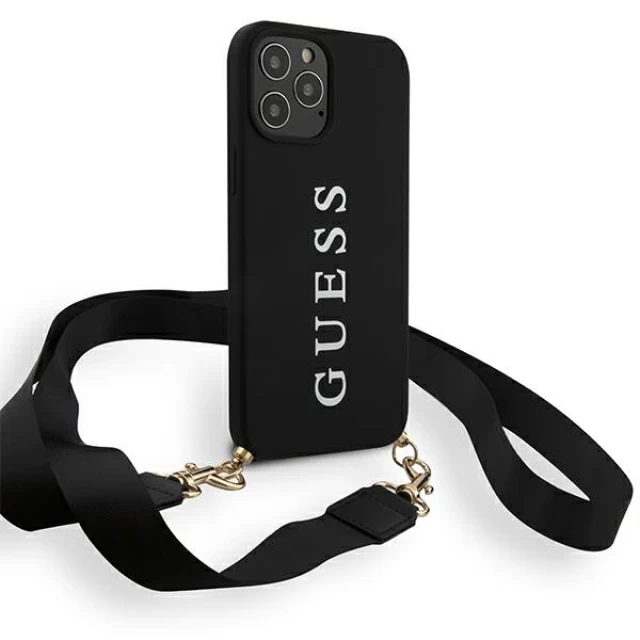 Чехол Guess Silicone Printed Logo Strap для iPhone 12 Pro Max Black (GUHCP12LPUSTCRBK)