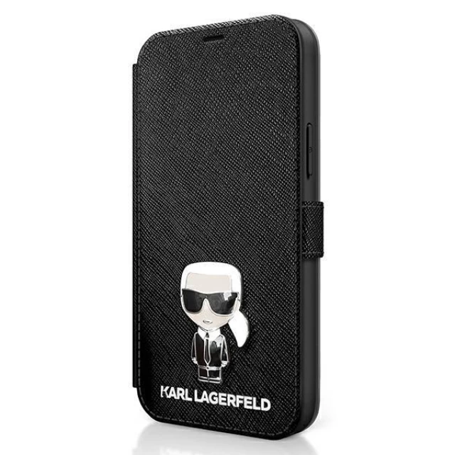Чехол Karl Lagerfeld Saffiano Iconic Metal для iPhone 12 Pro Max Black (KLFLBKP12LIKMSBK)