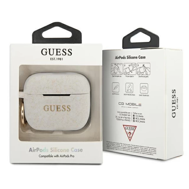 Чехол Guess Silicone Glitter для AirPods Pro White (GUACAPSILGLWH)
