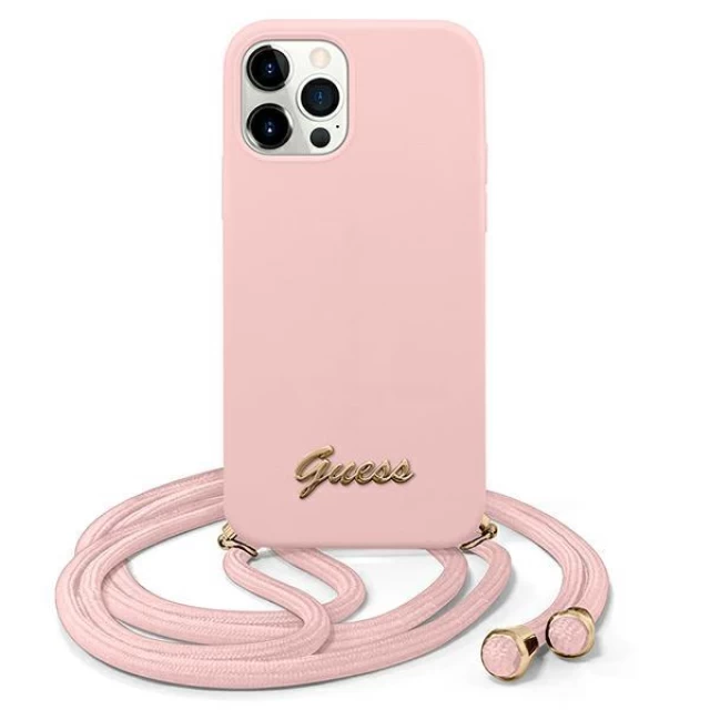 Чохол Guess Metal Logo Cord для iPhone 12 | 12 Pro Pink (GUHCP12MLSCLMGLP)