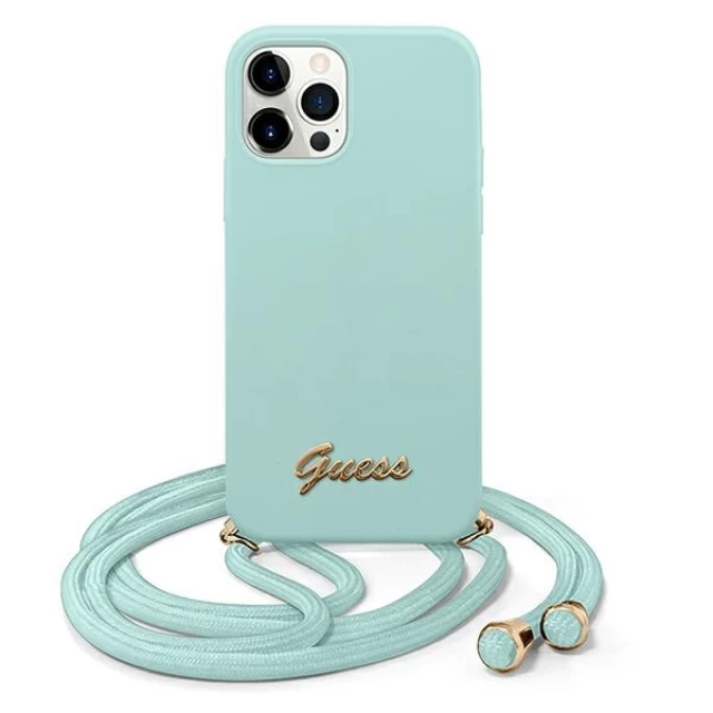 Чохол Guess Metal Logo Cord для iPhone 12 | 12 Pro Light Blue (GUHCP12MLSCLMGLB)