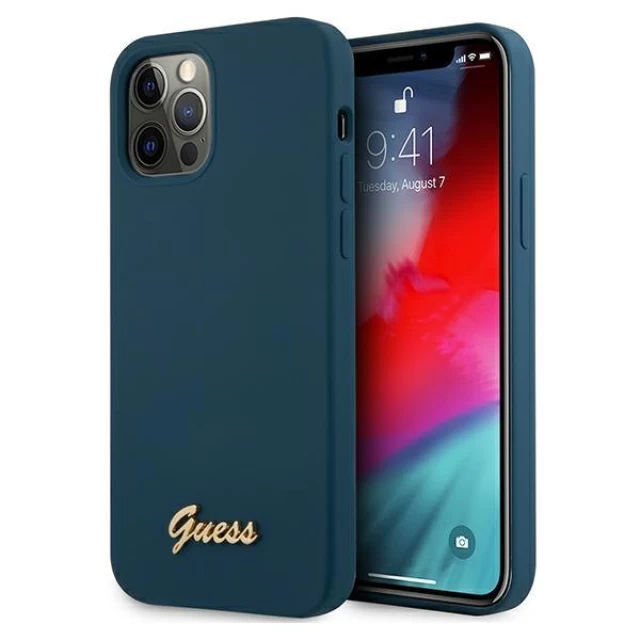 Чохол Guess Metal Logo Script для iPhone 12 | 12 Pro Blue (GUHCP12MLSLMGBL)