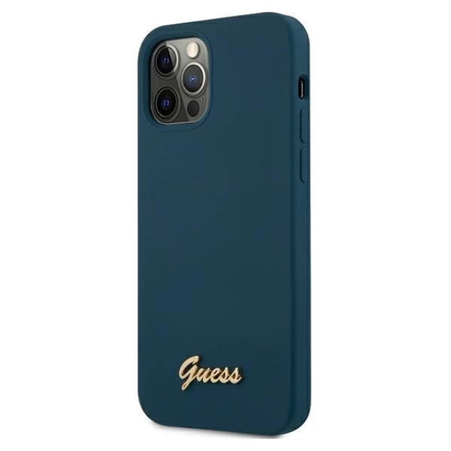 Чехол Guess Metal Logo Script для iPhone 12 | 12 Pro Blue (GUHCP12MLSLMGBL)