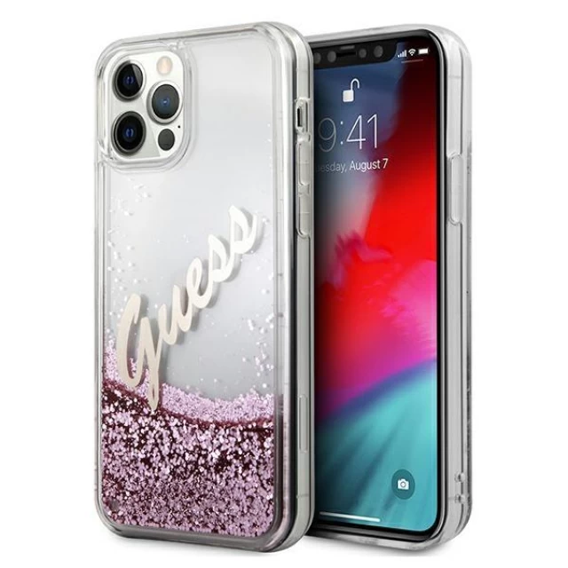 Чехол Guess Glitter Vintage Script для iPhone 12 | 12 Pro Pink (GUHCP12MGLVSPI)