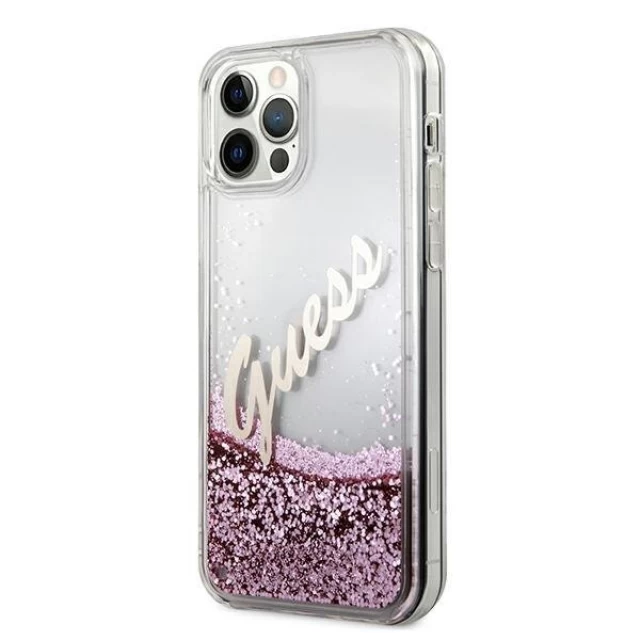 Чехол Guess Glitter Vintage Script для iPhone 12 | 12 Pro Pink (GUHCP12MGLVSPI)