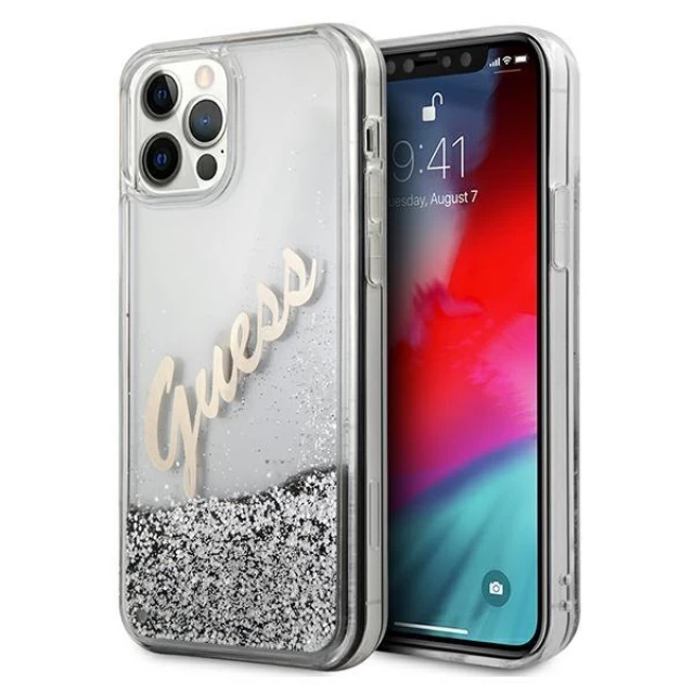 Чохол Guess Glitter Vintage Script для iPhone 12 | 12 Pro Silver (GUHCP12MGLVSSI)