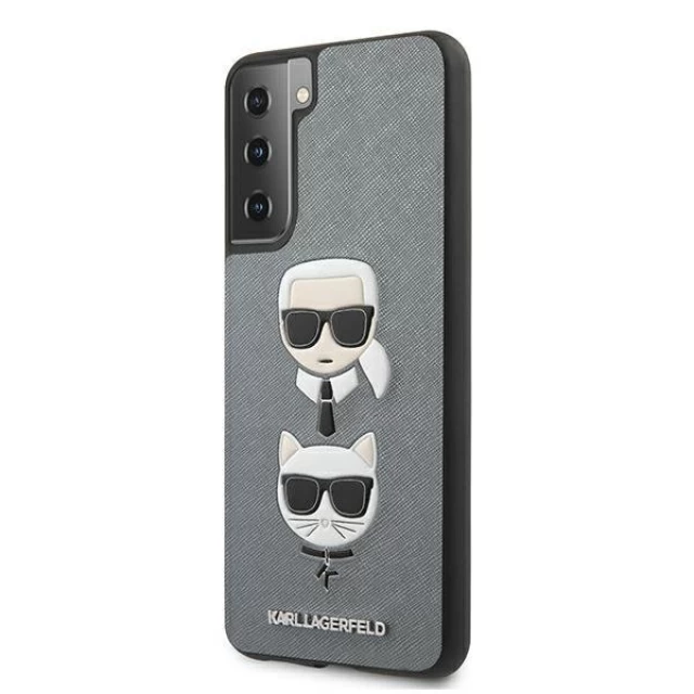 Чехол Karl Lagerfeld Saffiano Iconic Karl and Choupette Head для Samsung Galaxy S21 Plus Silver (KLHCS21MSAKICKCSL)