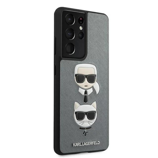 Чехол Karl Lagerfeld Saffiano Ikonik Karl&Choupette Head для Samsung Galaxy S21 Ultra G998 Silver (KLHCS21LSAKICKCSL)