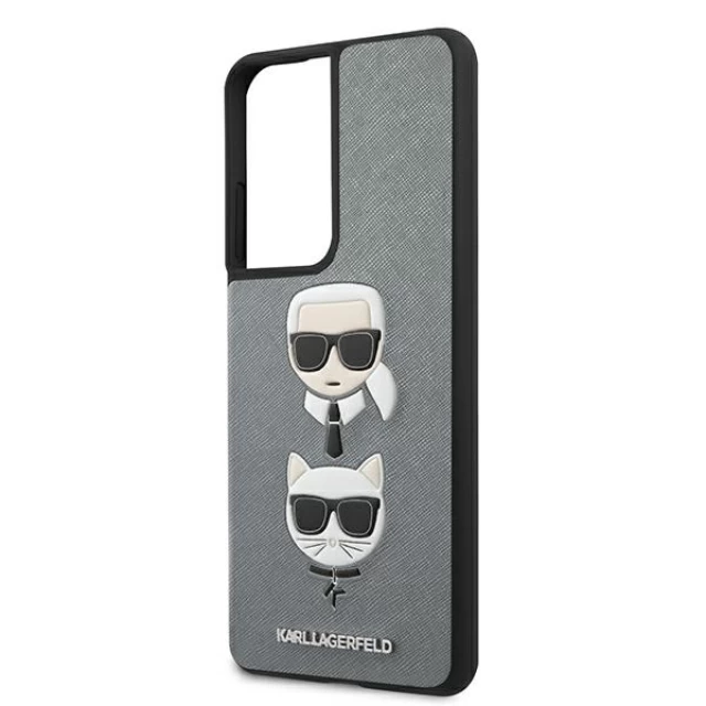 Чехол Karl Lagerfeld Saffiano Ikonik Karl&Choupette Head для Samsung Galaxy S21 Ultra G998 Silver (KLHCS21LSAKICKCSL)