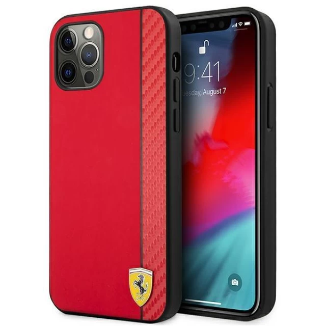 Чехол Ferrari для iPhone 12 Pro Max On Track Carbon Stripe Red (FESAXHCP12LRE)