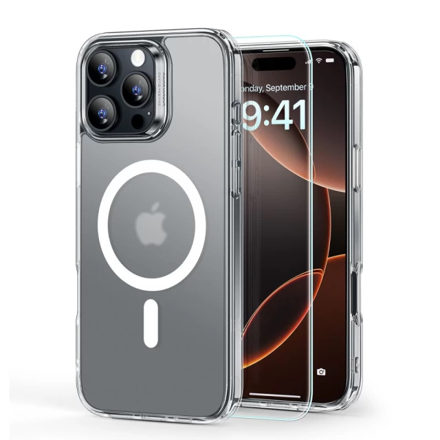 Чехол и защитное стекло ESR Classic Hybrid Halolock & Tempered Glass для iPhone 16 Pro Frosted Clear with MagSafe (4894240243527)