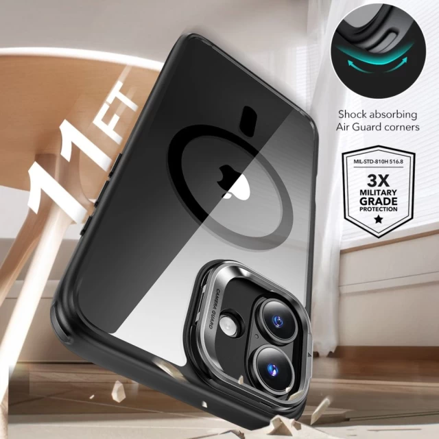 Чохол та захисне скло ESR Classic Hybrid Kickstand Halolock & Tempered Glass для iPhone 16 Clear Black with MagSafe (4894240243640)