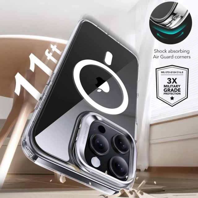 Чохол та захисне скло ESR Classic Hybrid Kickstand Halolock & Tempered Glass для iPhone 16 Pro Max Clear with MagSafe (4894240243725)