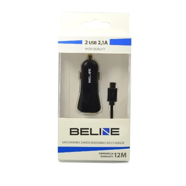 Автомобильное зарядное устройство Beline CC10 Dual Charger USB 2.1A with USB Type-C Cable 1m Black (5900168331211)
