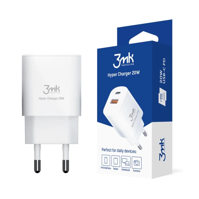 Сетевое зарядное устройство 3mk Hyper Charger 20W USB-C | USB-A White (3M003276-0)