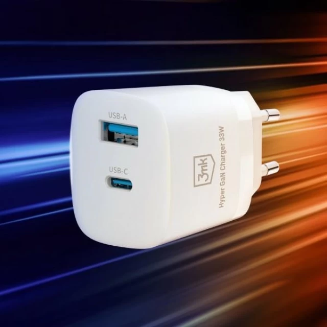 Сетевое зарядное устройство 3mk Hyper GaN Charger 33W USB-C | USB-A White (5903108483049)