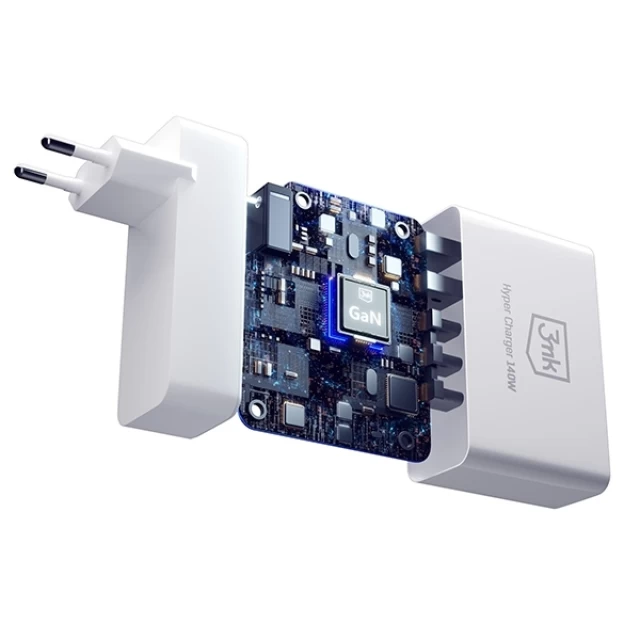 Сетевое зарядное устройство 3mk Hyper Charger GaN QC/PD 140W 3xUSB-C | 2x USB-A White