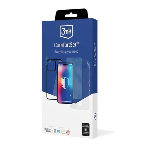 Чохол та захисне скло 3mk Comfort Set 4in1 для iPhone 15 Plus Clear Black (5903108536639)